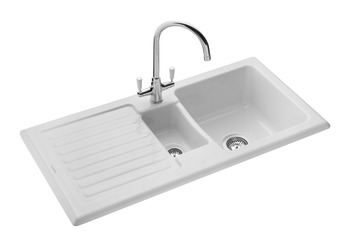 Sink Ceramic 1.5 Bowl and Drainer Rangemaster CRT10202 Surface mounted White - CRT10202WH - view 2