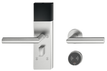Door Terminal Set for Hotel Guest Room Doors DT 710 Dialock L-shaped lever handle satin stainless steel