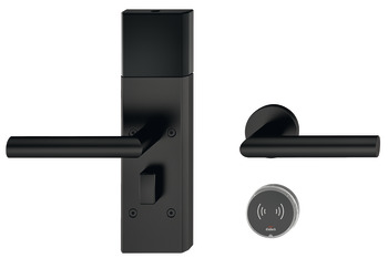 Door Terminal Set for Hotel Guest Room Doors DT 710 Dialock L-shaped lever handle black stainless steel
