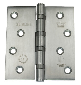 Butt Hinge 102 x 89 mm 304 Stainless Steel Phoenix Slimline Grade 13 BS EN 1935 Square corners satin stainless steel