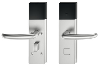 Door Terminal Set for Hotel Guest Room Doors DT 700 Dialock J-shaped lever handle satin stainless steel