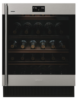 Wine Cooler 38 Bottle Underworktop Wifi Enabled Smeg Classic CVI338LX3 - Left hand hinged Stainless steel with black eclipse glass