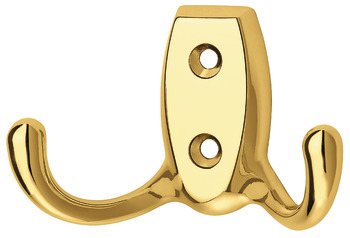 Coat Hook Double Face Fixing Zinc Alloy Hole Centres 20 mm Polished brass plated