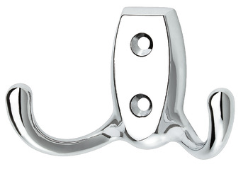 Coat Hook Double Face Fixing Zinc Alloy Hole Centres 20 mm Polished chrome plated