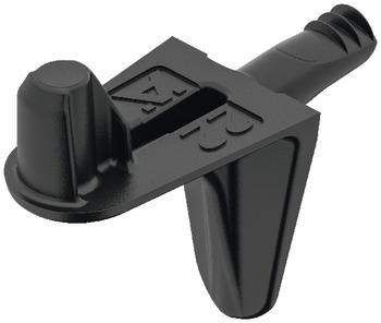 Shelf Support Plug in for Ø 3 mm Holes Zinc Alloy With twin grooves and shelf-fixing lug load bearing capacity 6.25 kg per item Black passivated