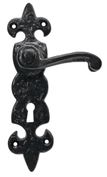 Lever Handles on Backplates Cast Iron Fleur-De-Lys Black antique Backplate for lever lock standard keyway