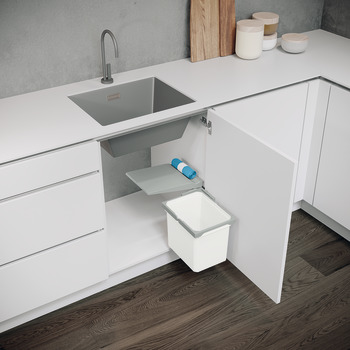 Swing Out Waste Bin Single for Hinged Door Cabinets VS ENVI For cabinet width 450 mm 1 x 12 litres grey/silver