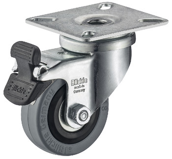 Single Wheel Castor Swivel with or without Brake Wheel Ø 50-75 mm Plate Fixing Screw-on plate or M10 threaded bolt Wheel Ø 50 mm Load capacity: 40 kg