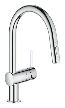 Mixer Tap Single Lever Pull Out Spray C-Spout Grohe Vento Polished chrome Grohe model 30 438 000