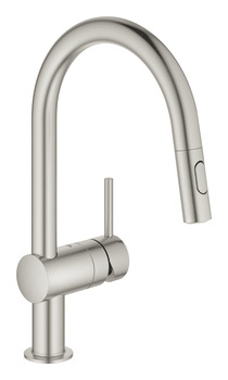 Mixer Tap Single Lever Pull Out Spray C-Spout Grohe Vento Brushed super steel Grohe model 30 438 DC0