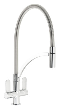 Mixer Tap Dual Lever with Pull Out Spray C-Spout Abode Genio Professional Polished chrome - AT2071