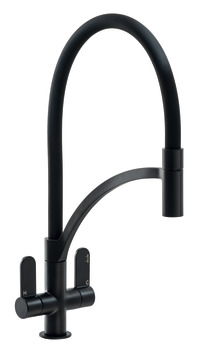 Mixer Tap Dual Lever with Pull Out Spray C-Spout Abode Genio Professional Matt black - AT2183