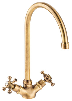 Mixer Tap Dual Lever C-Spout Abode Burford Antique brass - AT2172
