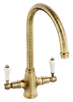 Mixer Tap Dual Lever C-Spout Abode Ludlow Antique brass - AT1028