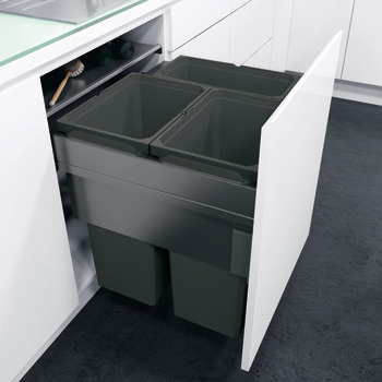 Pull Out Waste Bin 600 mm Vauth-Sagel VS ENVI Space XX Pro S / Pro With synchronised over extension runners For cabinet width 600 mm depth 515 mm 2x 35 + 1x 21 litres - lava grey