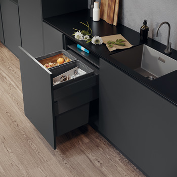 Pull Out Waste Bin 600 mm Vauth-Sagel VS ENVI Space XX Pro S / Pro With synchronised over extension runners For cabinet width 600 mm depth 515 mm 2x 44 litres - lava grey