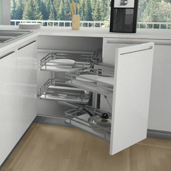 Corner Unit Swing Out Complete Set For cabinet width: 900/1000 mm White/Chrome baskets Left hand