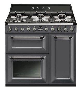 Cooker Dual Fuel Traditional Three Cavity Gas Hob 900mm Smeg Victoria TR93GR - Slate grey