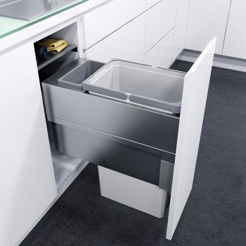 Pull Out Waste Bin 400 mm Vauth-Sagel VS ENVI Space XX Pro S / Pro With synchronised over extension runners For cabinet width 400 mm depth 515 mm 1x 35 + 1x 1.2 litres - silver 503.44.501