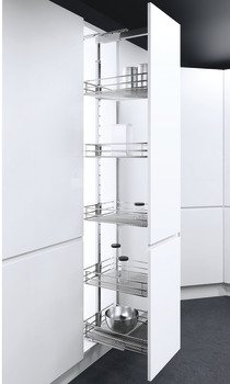 Pull Out Larder Unit Saphir Mesh Chrome Wire Baskets VS TAL Larder For cabinet width 400 mm installed height 1450-1700 mm 4 baskets included 547.49.523
