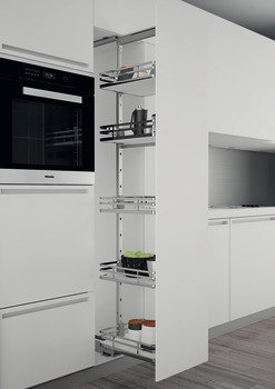 Larder Unit Complete Set Centre Mounting Height Adjustable For cabinet width 300 mm basket width 230 mm chrome/white base 549.87.614