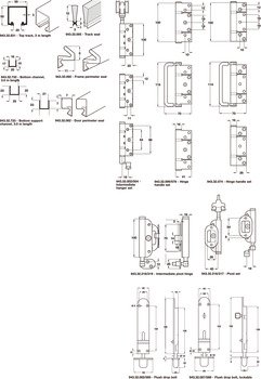 Complete Set with Tracks for 3 Folding Patio Doors Slido Fold 100-U Top hung end folding system Satin finish 943.32.025