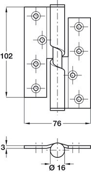 Butt Hinge 102 x 76 mm Grade 304 Stainless Steel size 101 mm Rising hinge anti-clockwise closing satin 926.26.003