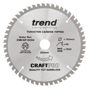 Trend Sawblade Aluminium 52T 2.2K D160/20x1.6 000.49.082