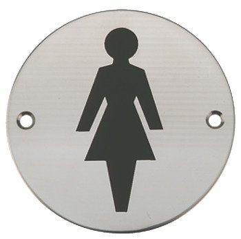 Graphic Sign Ø 76 mm 2 mm Thick Stainless Steel Brass or Aluminium Black silk screened symbol Symbol: Female satin stainless steel 987.15.300
