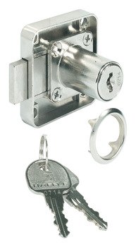 Dead bolt rim lock With fixed plate cylinder backset 25 mm Standard profile for series production of furniture Keyed different cylinder length 22 mm black key cap mounting: Left hand 232.27.710