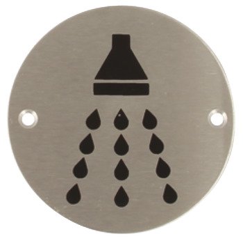 Graphic Sign Ø 76 mm 2 mm Thick Stainless Steel Brass or Aluminium Black silk screened symbol Symbol: Shower polished stainless steel 987.15.901