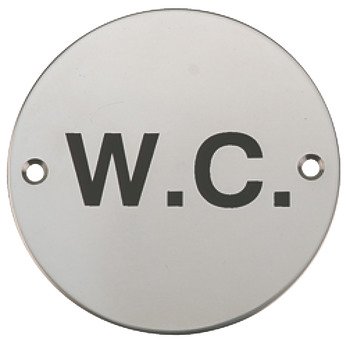 Graphic Sign Ø 76 mm 2 mm Thick Stainless Steel Brass or Aluminium Black silk screened symbol Symbol: W.C. polished stainless steel 987.15.801