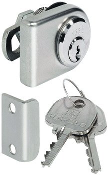 Glass Door Cylinder Lever Lock with Nut Attachment for Glass Panels from 4-10 mm With straight locking cam Closure direction 90° B (C E H) keyed alike: key change H1 matt nickel plated 233.33.664