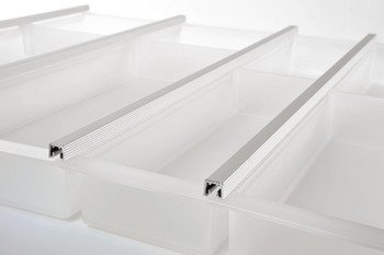 Cutlery Tray Set for Blum Tandembox Ninka Cuisio  For cabinets with 15/16 or 18/19 mm board thickness (variable soft edges) For drawer depth 450 mm for cabinet width 800 mm frosted white 556.24.651