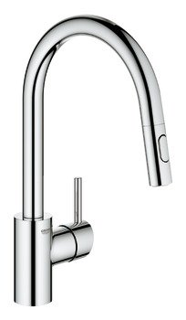 Tap Single Lever Mixer Pull Out Spray C-Spout Grohe Concetto Brushed super steel 569.24.150